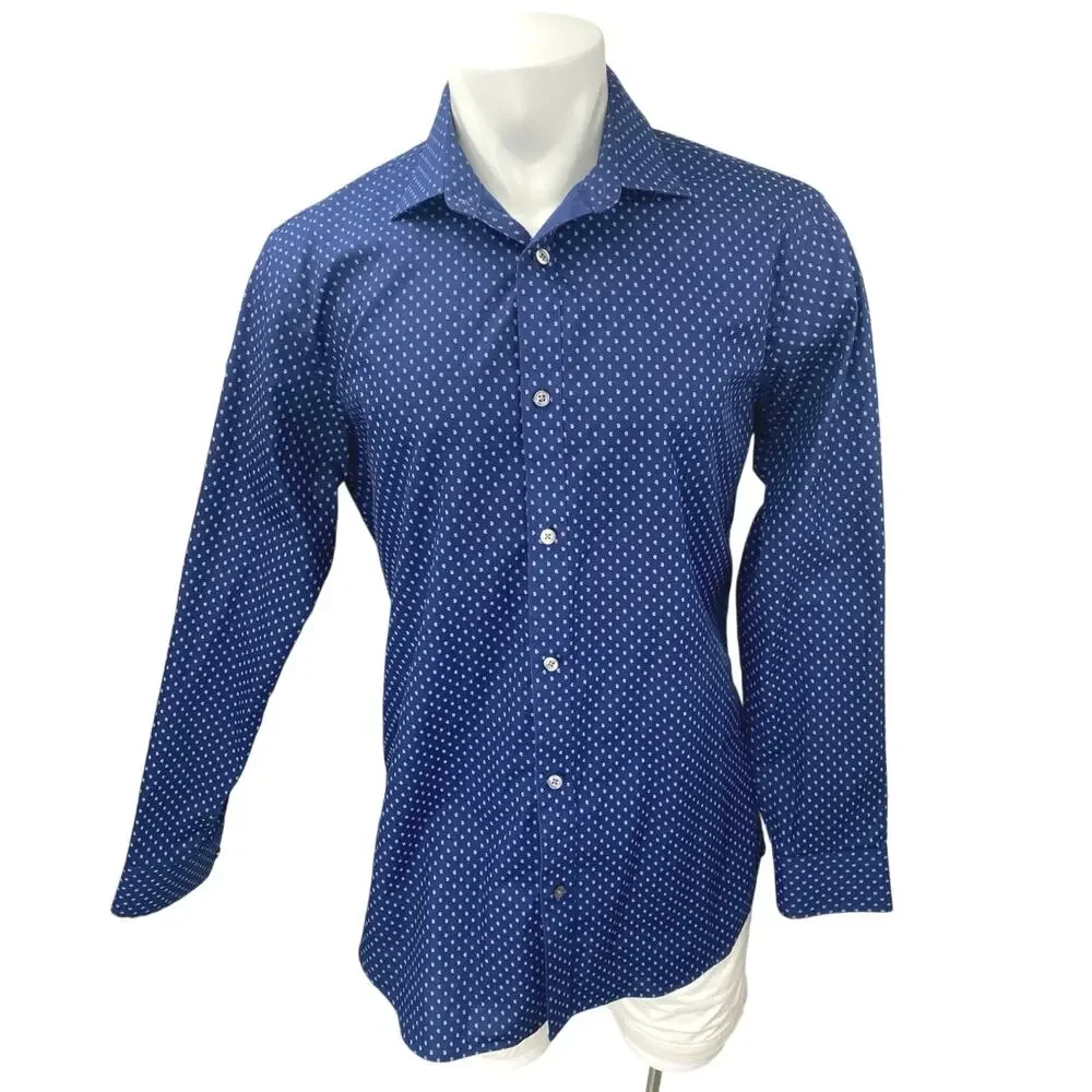 Banana Republic Men's Blue Printed Non Iron Long Sleeve Button Down Shirt Top L